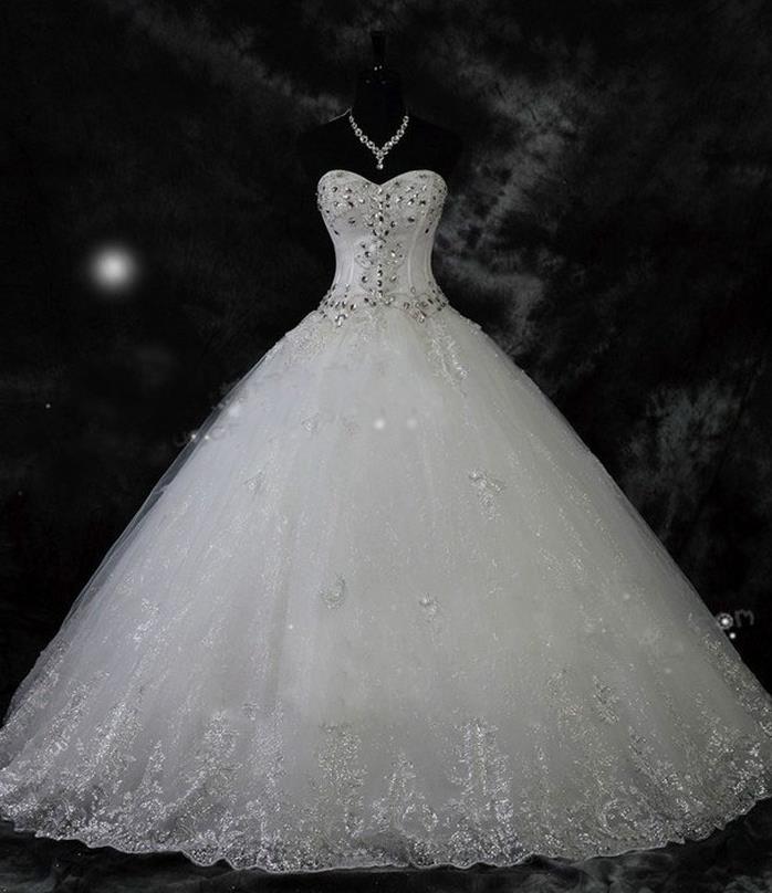 Gorgeous Sparkly Crystals Wedding Dress Beading Sequins Princess Bride Dresses Elegant Lace-up Back A Line Beaded Sweetheart Bridal Gowns