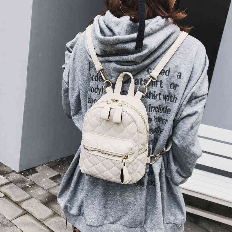 Teenager Girls Small Backpack Female Lingge Leather Backpack Purse Women Mini School Bags Cute Funny Backpack For Girl Y1105