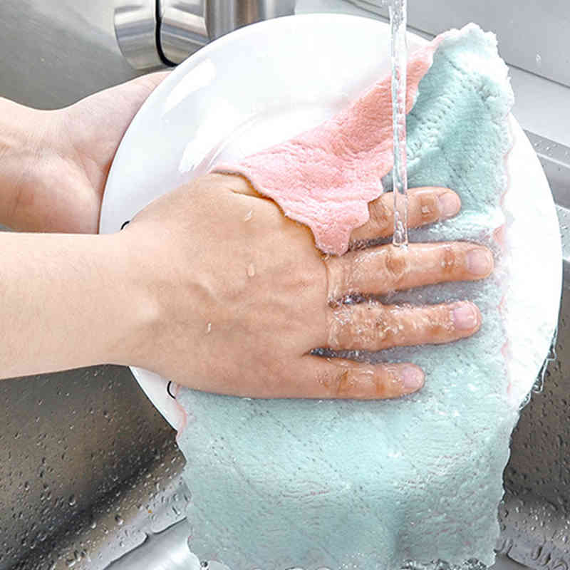 Colorful Wave Pattern 16*27CM Kitchen Dish Cloth Super Absorbent 1Pcs Polyester Fiber Multifunctional Rags Cleaning Towel