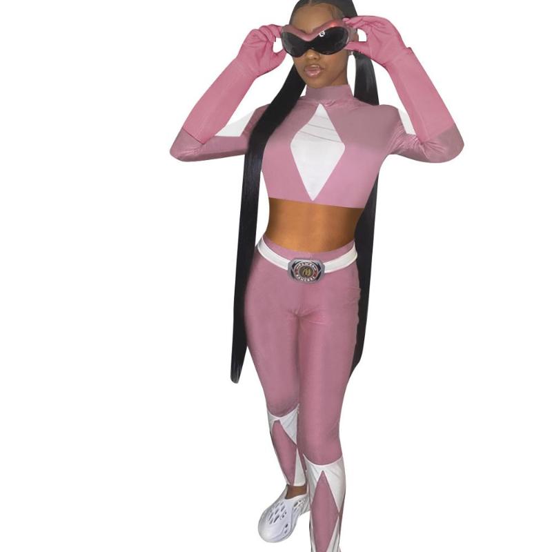 Women Fashion Sexy Locomotive Style Sets Long Sleeve High Collar Top Elastic Pants Two Piece Women's Tracksuits