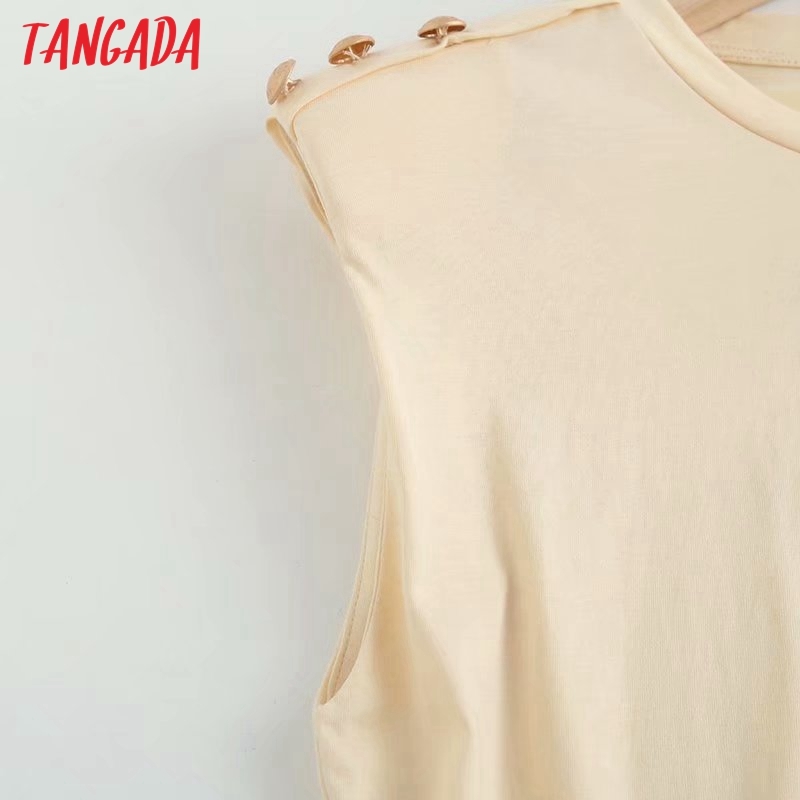 Women Buttons Shoulder Sponge Cotton T Sleeveless O Neck Tees Ladies Casual Tee Shirt Top 4C70 210416