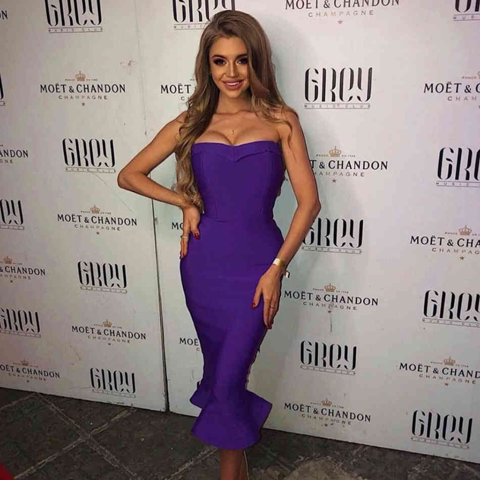 Women'S Fashion Sexy Party Bandage Sleeveless Dress Bodycon Purple Brown Summer Mermaid Strapless Christmas Dress Vestido 210409