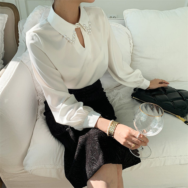 White Chic Lapel OL Loose Brief Gentle Outwear Minimalist High Quality Streetwear Casual Stylish Blouses 210421