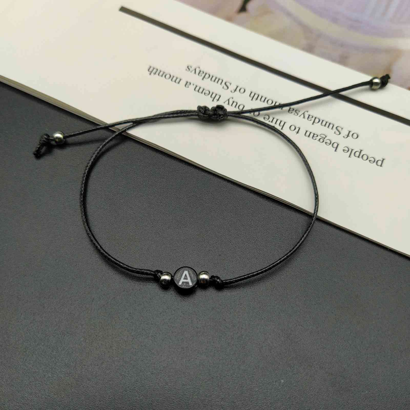 Handmade 26 Letter Bracelet Black Red Thread String Rope Women Men Initials Name Adjustable Bracelets Statement Couple Jewe