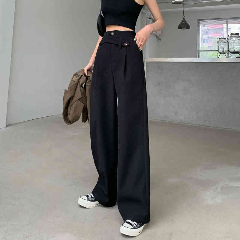 Women Office Lady Straight Plus Size S-L OL Minimalist High Waist Wide Leg Work Wear Pants Solid Trousers 210421