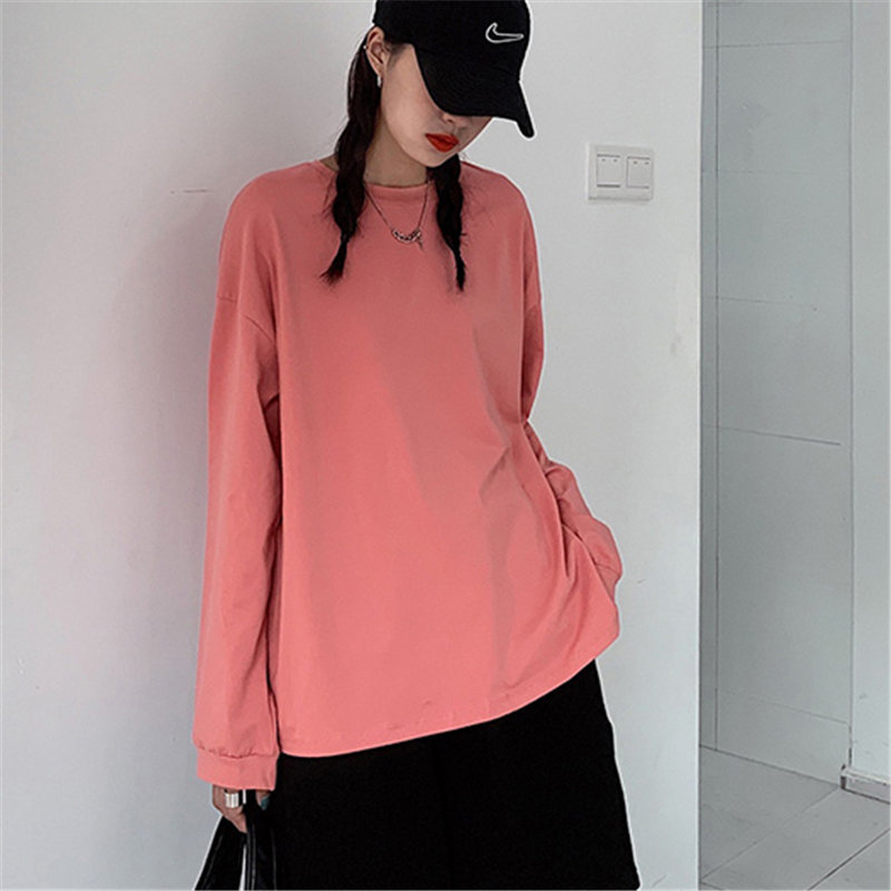 All Match Brief Oversize Tops Solid Loose High Quality Casual Full Sleeves Women Basic Korean T-shirt 210421