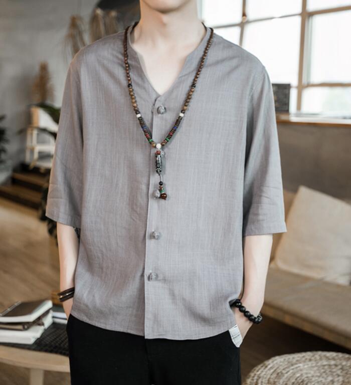 M-5XL 2021 Men Clothing Hair Stylist Fashion Street Summer Chinese Style Linen Buckle Shirt Plus Size Costumes Men's Casual Shirts