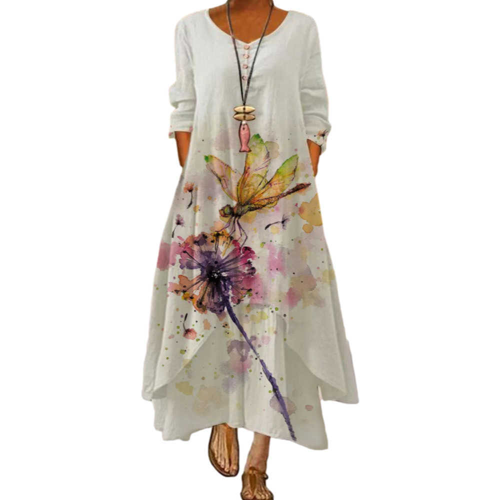 Dress summer style European and American fashion printed long sleeved dress female ins online trend B060 210623