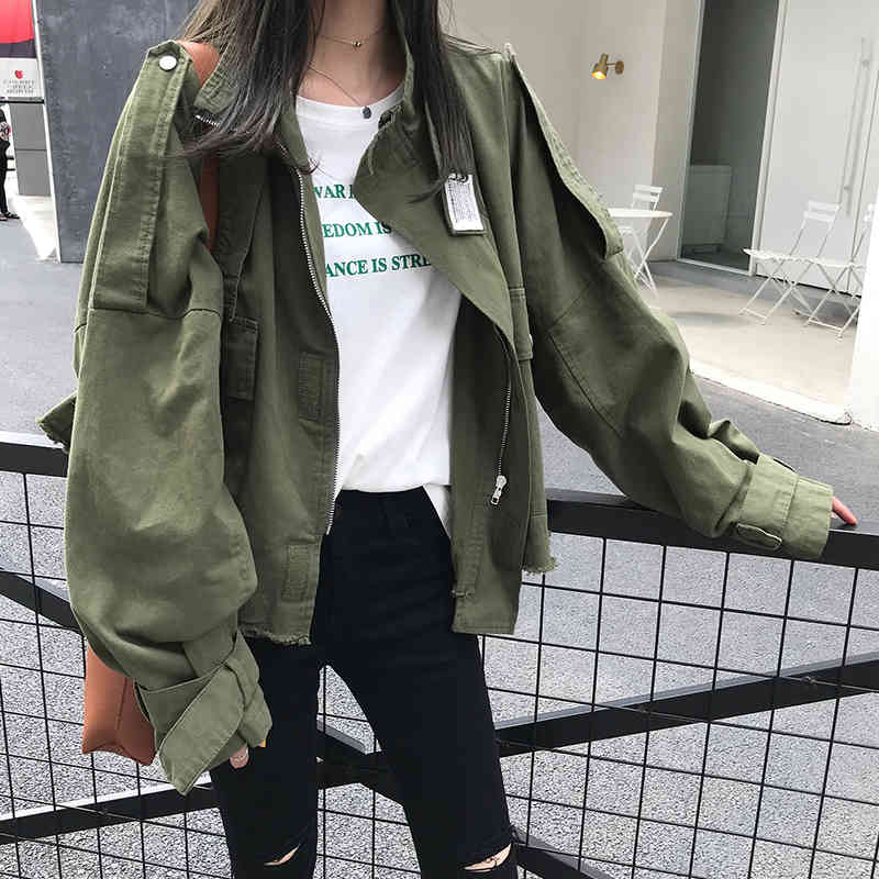 Comelsexy Spring Autumn Windbreaker Long Sleeve Turn-down Collar Loose Tooling Jacket Long-sleeved Thin Casual Tops 210515