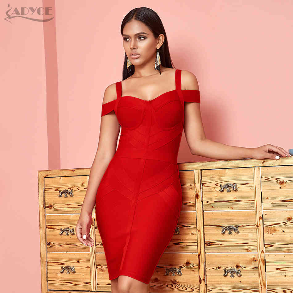 Off Shoulder Sleeveless Bodycon Bandage Dress For Women Sexy Red Spaghetti Strap Club Celebrity Evening Party 210423
