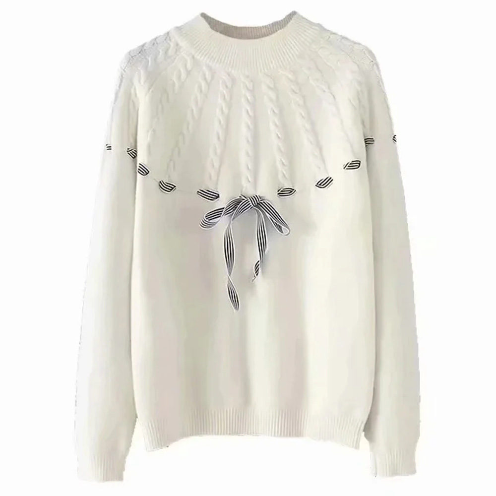 Women Fashion Simplicity Yarn String Rope Crew Neck Sweater Female White Long Sleeve Knitting Pllover Chic Top 210520, As pictures
Women Fashion Simplicity Yarn String Rope Crew Neck Sweater Female White Long Sleeve Knitting Pllover Chic Top 210520, As pictures