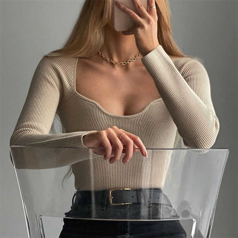 BLSQR Spring Fashion Sweater Women Clothes Cashmere O-Neck Long Sleeves Elastic High Waist Sexy Pullover 210914