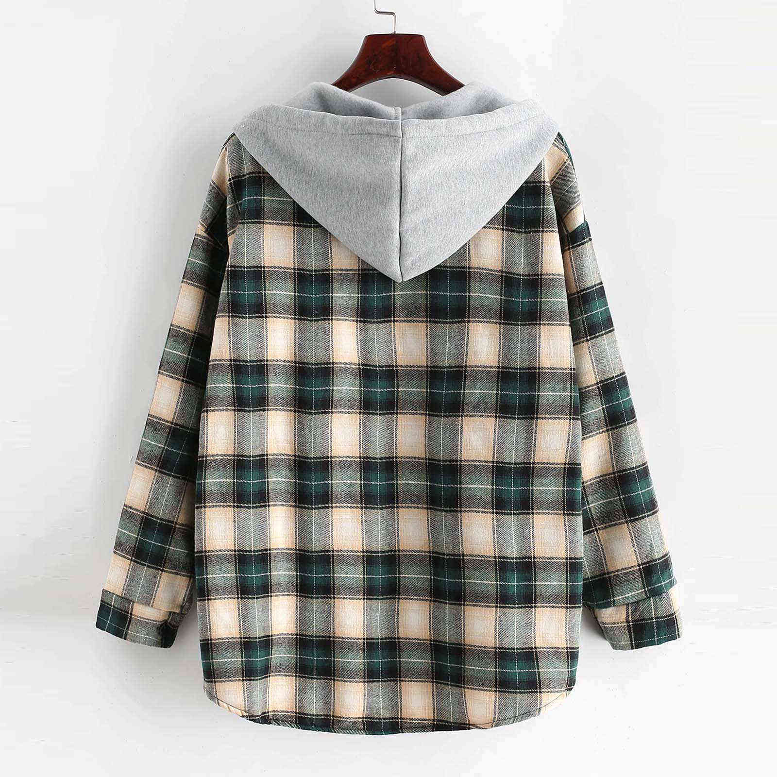 Winter Clothes Women's Hoodie Sweatshirt Casual Long Sleeve Plaid Buttoned Curved Hem Hooded Warm Coat Jacket 211109