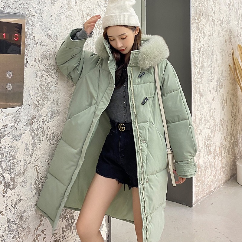CHIC Stay Warm Faux fur Hooded Long Quilted Puffer Parkas Women Winter High-Quality Side Slit Solid Oversize Loose Coat 210429