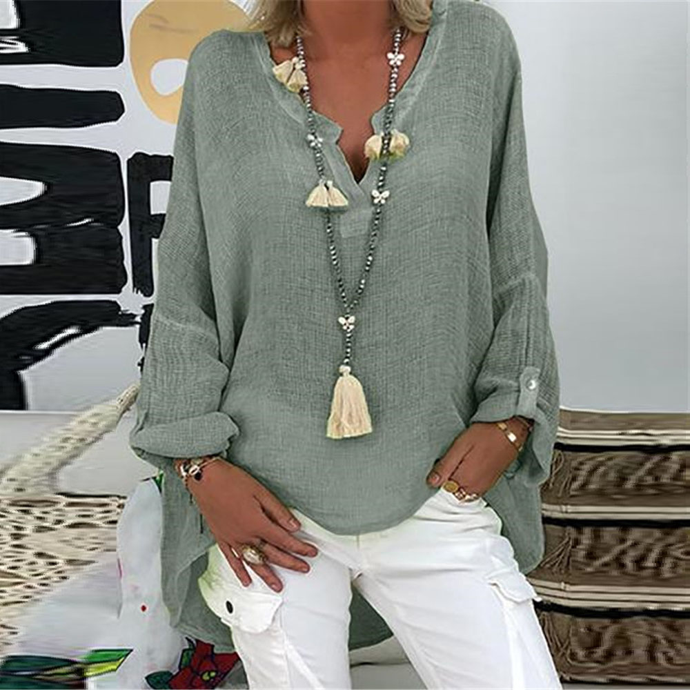 Women Casual Long Sleeve Cotton and Linen Loose Blouse Spring V Neck Print Irregular Shirt Vintage Oversized Tops Plus Size 5XL
Women Casual Long Sleeve Cotton and Linen Loose Blouse Spring V Neck Print Irregular Shirt Vintage Oversized Tops Plus Size 5XL