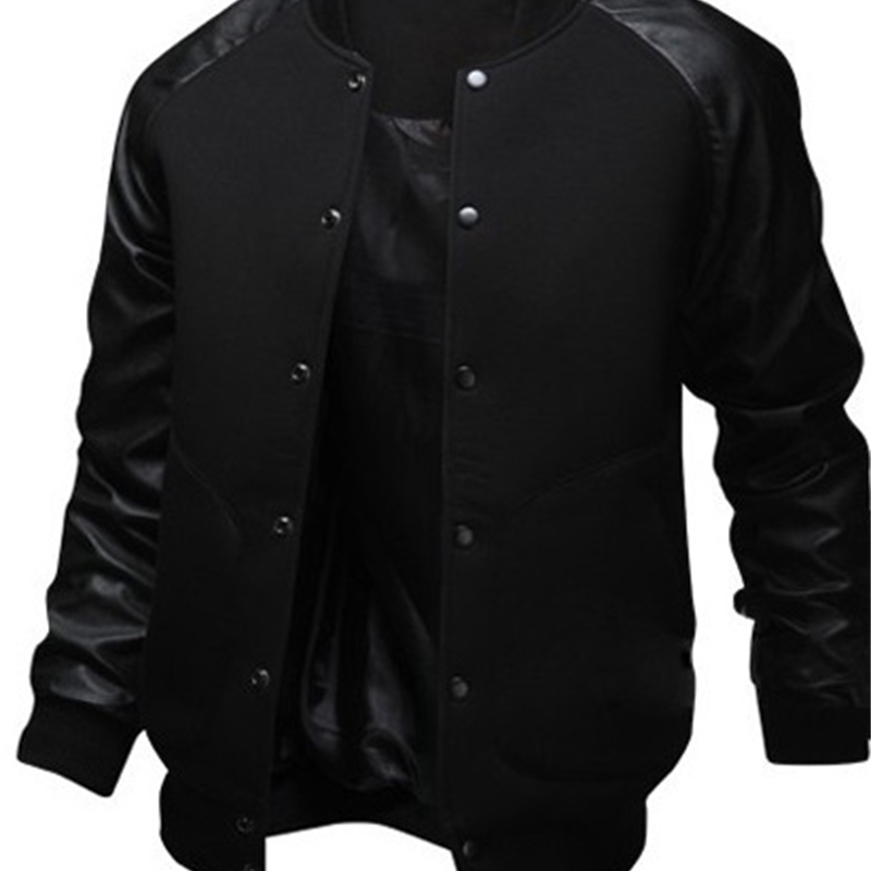 Men's fashion color blocked leather collar large baseball men's sports jacket, Black
Men's fashion color blocked leather collar large baseball men's sports jacket, Black