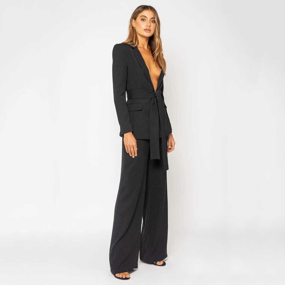 Ladies Work Pants Suit Ol 2-Piece Business Interview Uniform Smil Jacket And Wide Leg Office Sexy 210527