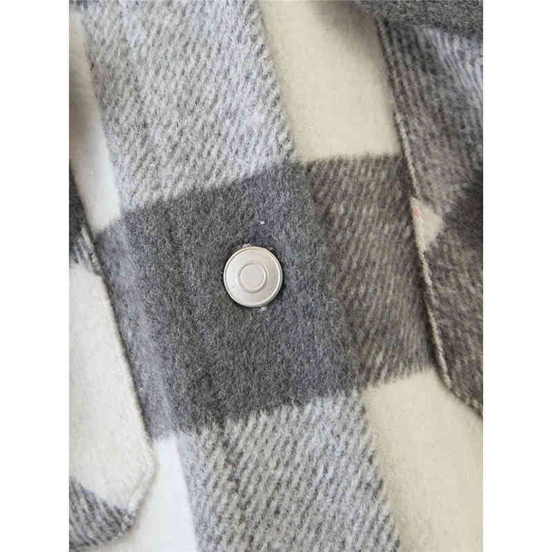 Women Autumn Plaid Print Gray Long Jackets Outwear Female Fashion Sleeve Pockets Single Breasted Jacket Coat mujer 210421