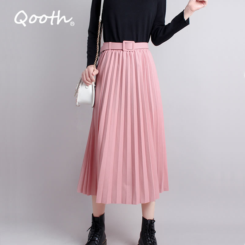 Qooth Chic Winter Autumn Cotton Blend Women Elegant Pleated Skirt Belt Elastic High Waist Calf Length Long Bottoms QT158 210518, Pink
Qooth Chic Winter Autumn Cotton Blend Women Elegant Pleated Skirt Belt Elastic High Waist Calf Length Long Bottoms QT158 210518, Pink