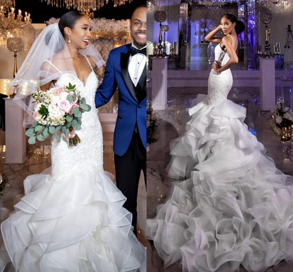 Vintage Mermaid Wedding Dresses For Africa Tiered Skirts Lace Zipper Back Plus Size Bridal Gown Dubai Court Train robe de mariee vestidos de noiva 202