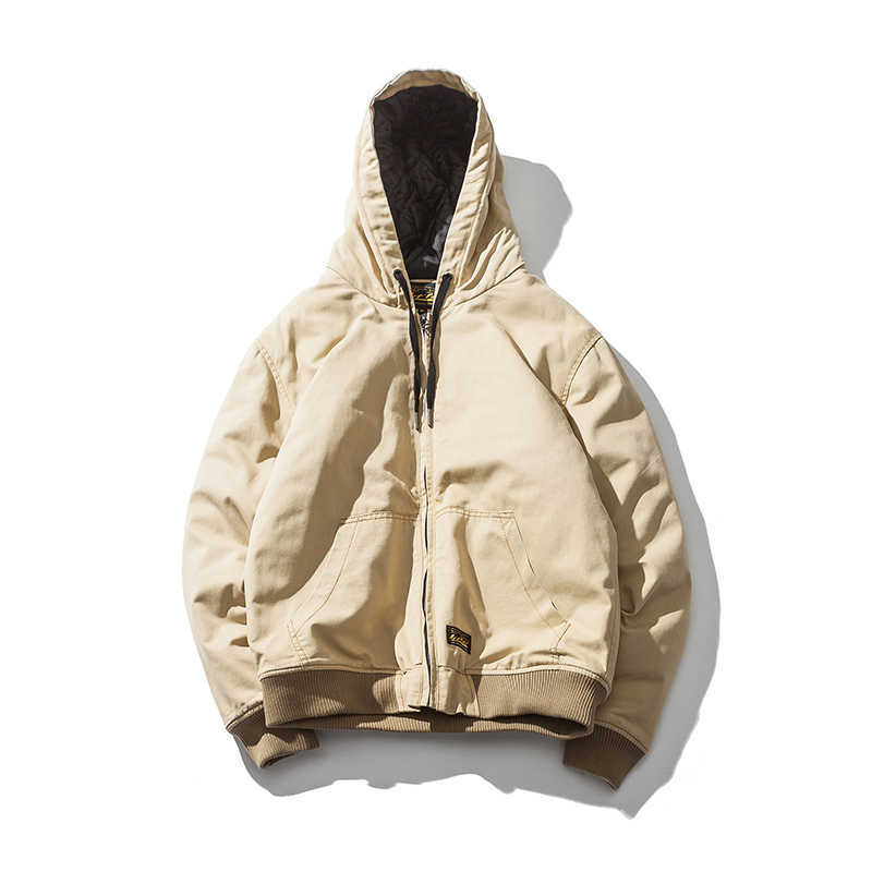 Wholesale Winter Men Parkas Fashion Hooded Collar Thick Warm Windbreaker Men Jacket Coats Cotton Japanese Style Army Green 210603