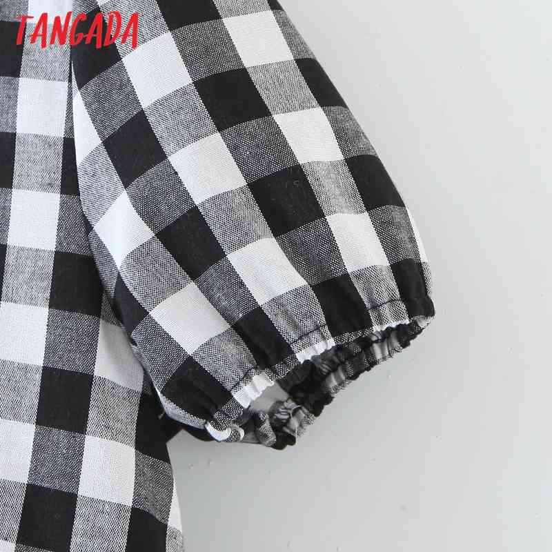 Summer Women Plaid Print Shirt Short Sleeve Ruffles Ladies Mini Dress Vestidos QW92 210416