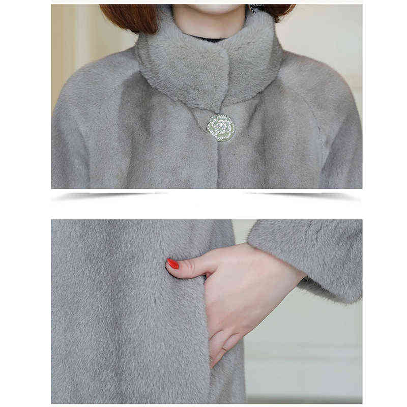 Winter Faux Mink Fleece Fur Coat Women Midi Stand Collar Faux Fur Jacket Thick Warm Loose Female Elegant Parka Outwear Plus Size 211105