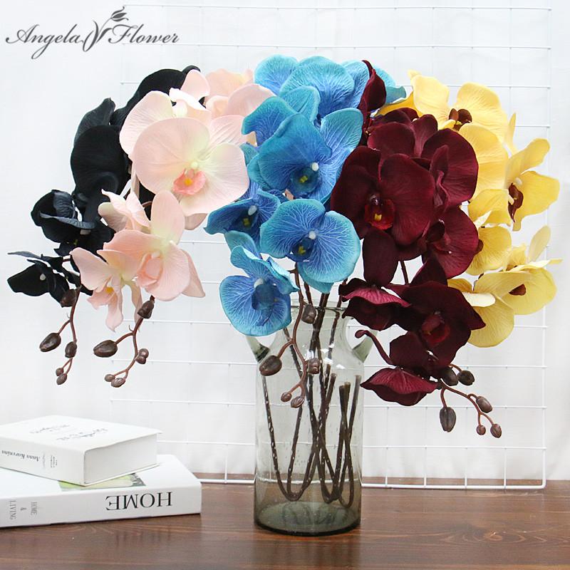 Heads Big Orchid Artificial Flower Branch Phalaenopsis Butterfly Black Burgundy Colorful Wedding Home Decor Potted Wholesalers Decorative Fl