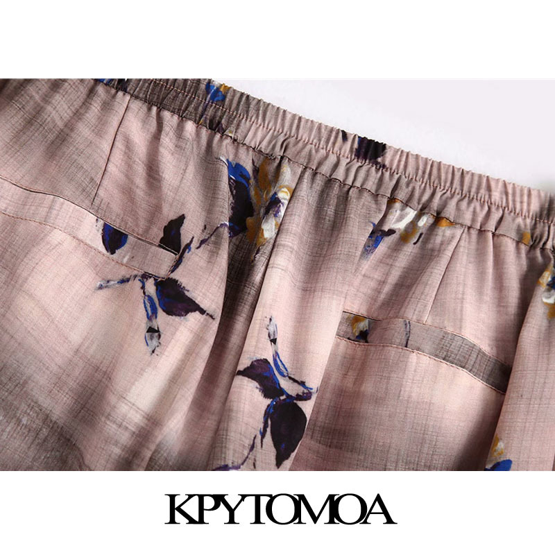 Women Chic Fashion Frayed Trim Printed Pants Elastic Waist Buttons Fly Female Trousers Pantalones Mujer 210420