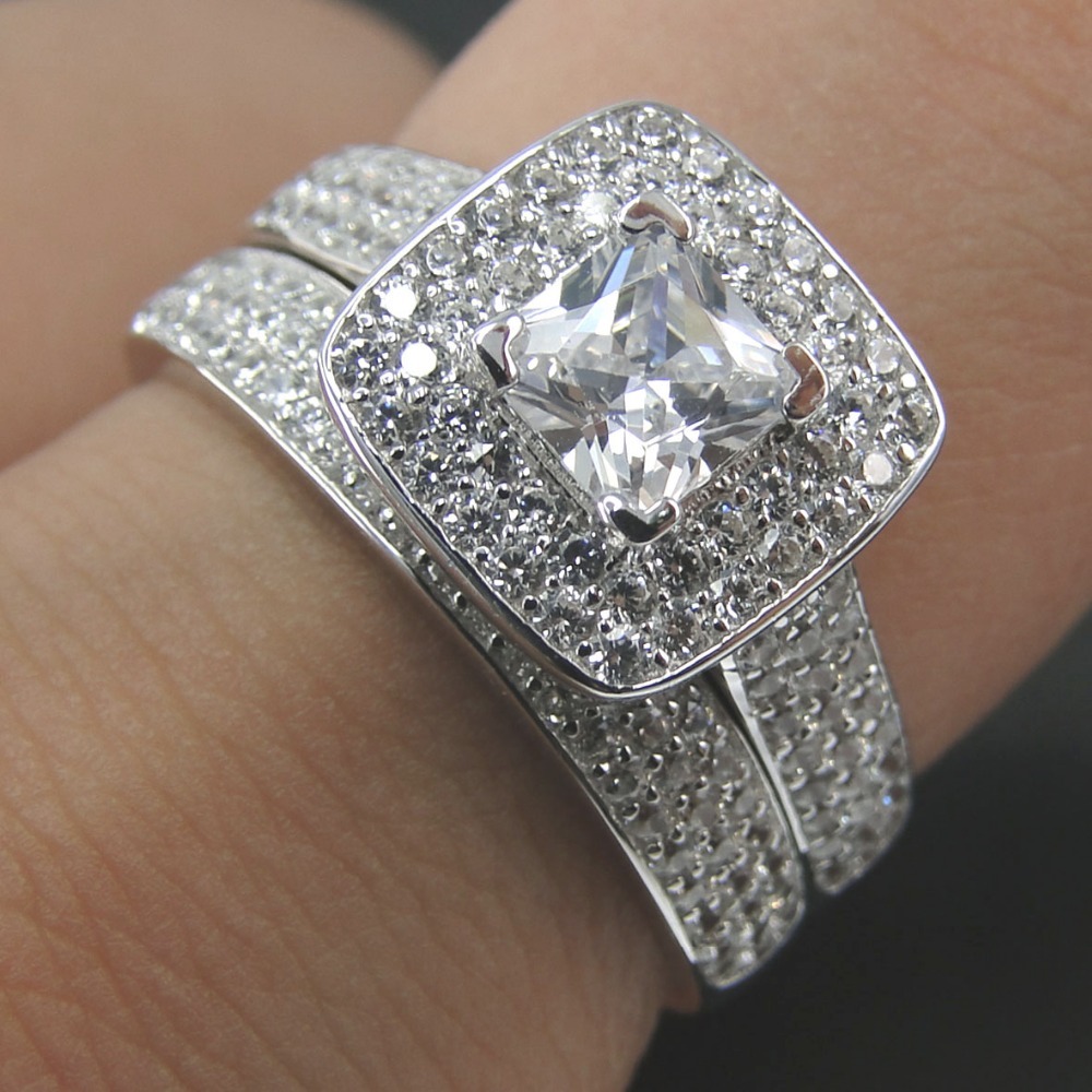 Wedding Ring Sets 100% 925 Sterling Silver Fine Jewelry Women Set Engagement Gift Size 4/5/6/7/8/9/10/11 210524