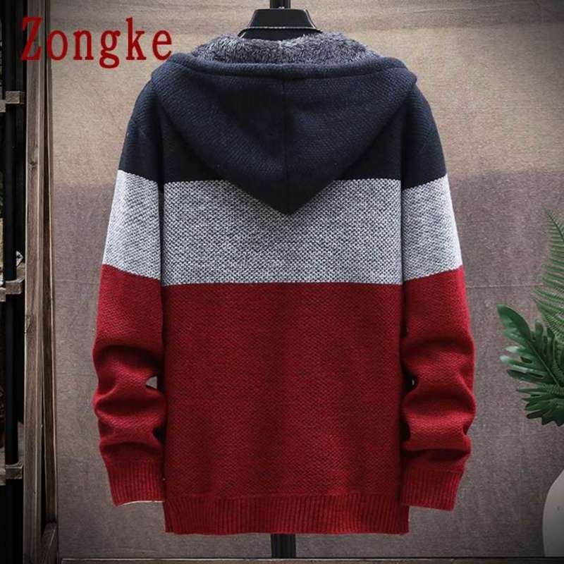 Zongke Patchwork Hooded Cardigan Men Clothing Winter Knitted Cardigan Sweater Men Coats Wool Men Sweater Fashion M-3XL 210929