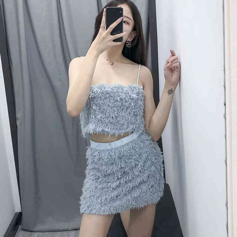 Women Fashion Feathers Decoration Blue Mini Skirts Summer High Waist Streetwear Chic A-line Skirt faldas mujer moda 210421