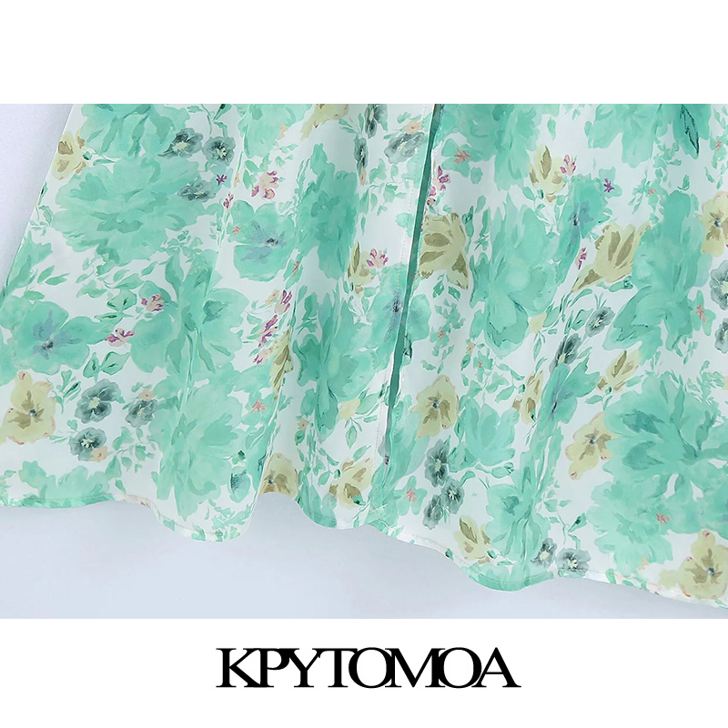 Women Chic Fashion With Covered Buttons Floral Print Midi Dress Backless Thin Straps Female Dresses Mujer 210420