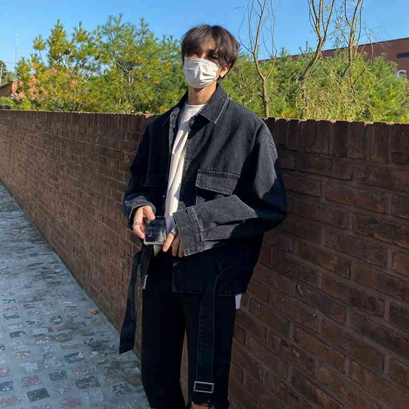 IEFB Spring Loose Jeans Jacket Men's Korean Fashion Casual Vintage Denim Coat Single Breast Off Shoulder Clothes 9Y5919 210524