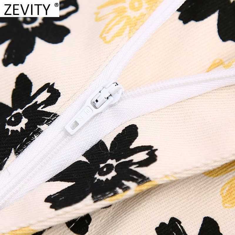 Zevity Women Vintage Floral Print Casual High Waist Wide Leg Pants Retro Female Chic Color Match Ankle Length Trousers P1108 211006