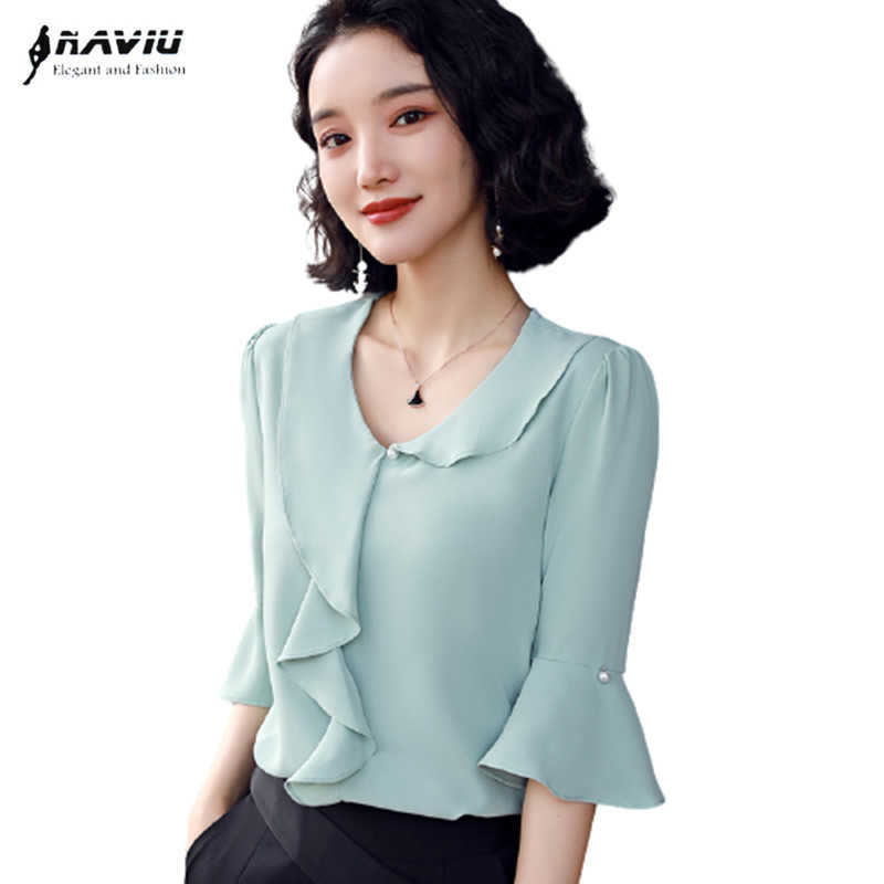 Chiffon Ruffles Shirt Women Half Sleeve Summer Casual All Match Flare Blouses Office Ladies Elegant Work Tops 210604, Light green
Chiffon Ruffles Shirt Women Half Sleeve Summer Casual All Match Flare Blouses Office Ladies Elegant Work Tops 210604, Light green