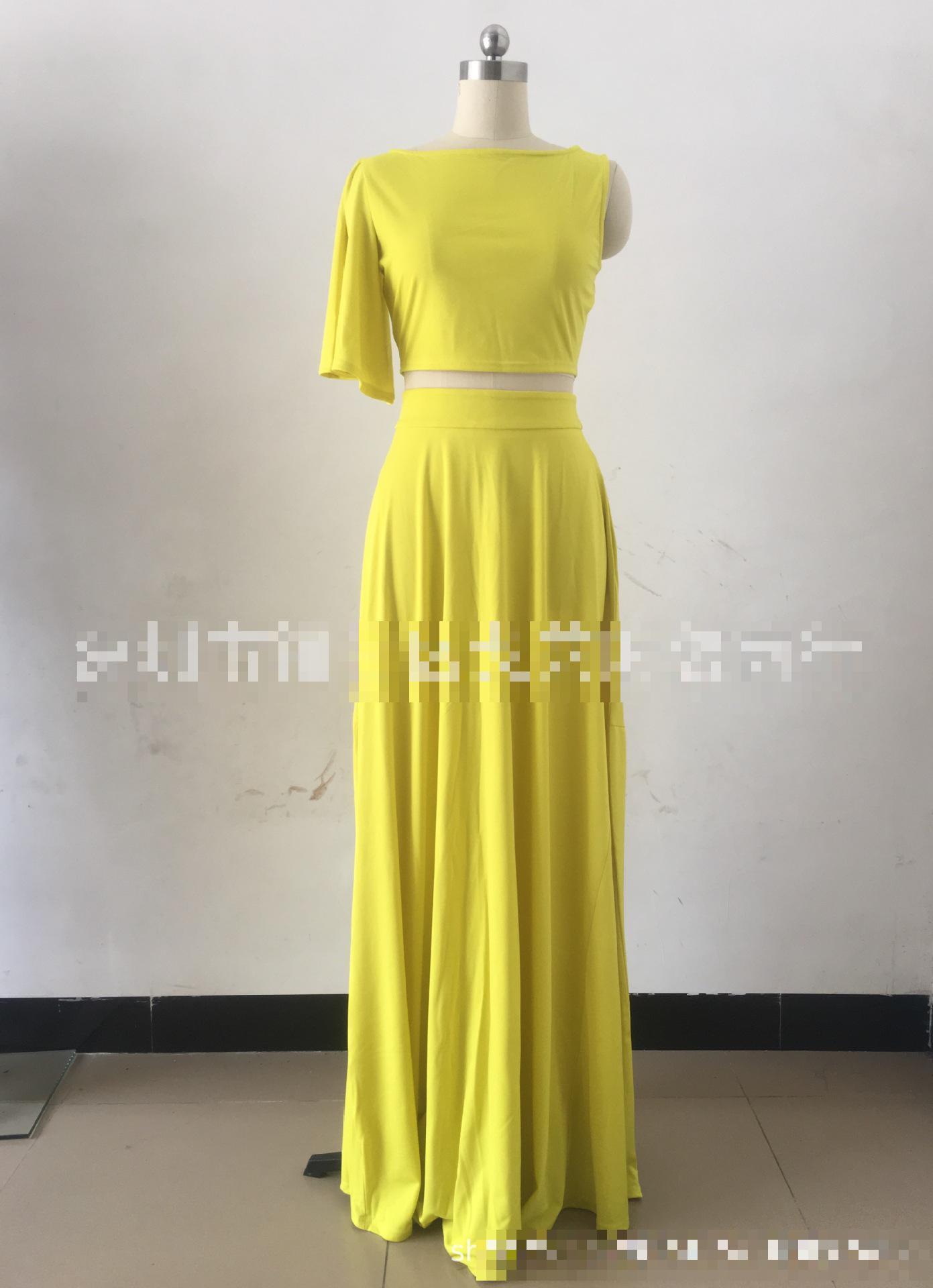Women Sets Woem Skirt One Shoulder Crop Top With Big Swing Maxi Two Piece And 210524