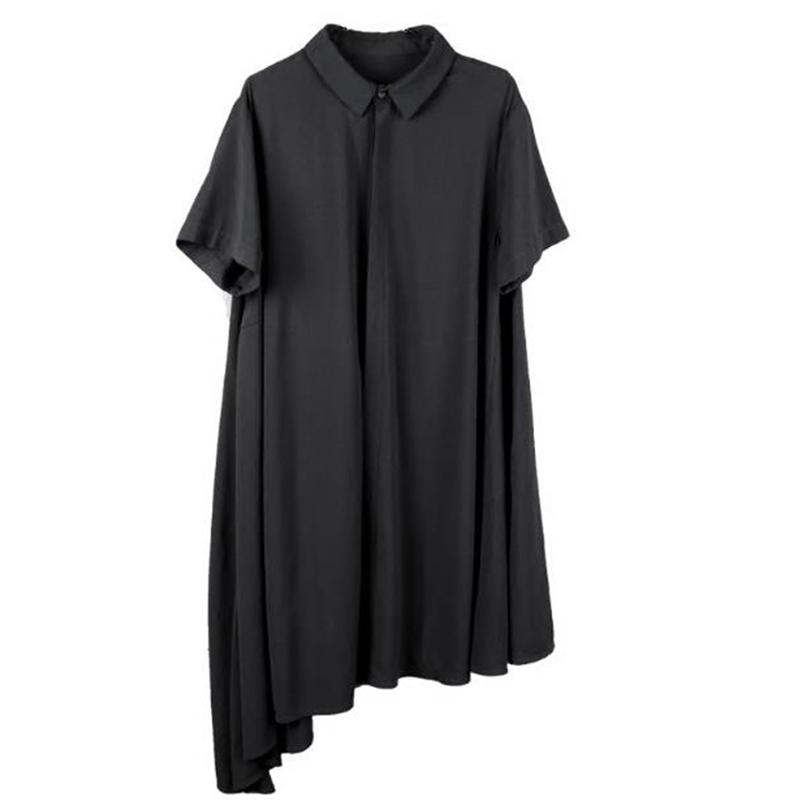 Yamamoto Style Dark Mid-long Irregular Asymmetrical Casual Neutral Short-sleeved Shirt Summer Men's Shirts