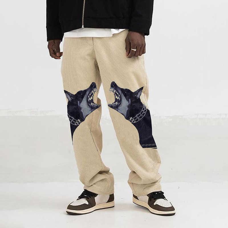 Spring Summer Casual Pants Mens Fashion Mid Waist Pants Hipster Streetwear Vintage Cross Print Loose Straight Trousers Men 210930