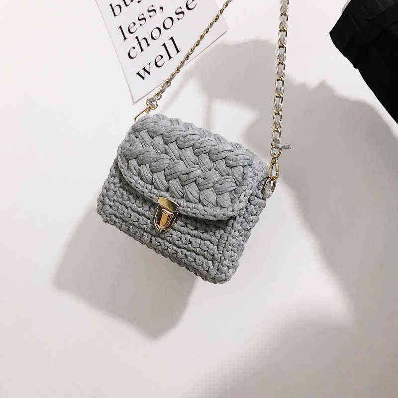 Women's Bag Cloth Crochet Woven Hand Made Chain Lock Crossbody Single Small Ladies' Shoulder 211103