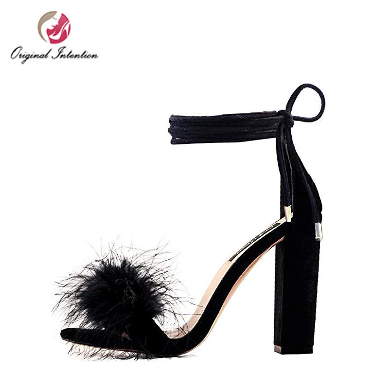 Original Intention Stylish Women Sandals High Heels Feathers Open Toe Block Buckle Strap Black Summer Shoes Woman Big Size
Original Intention Stylish Women Sandals High Heels Feathers Open Toe Block Buckle Strap Black Summer Shoes Woman Big Size