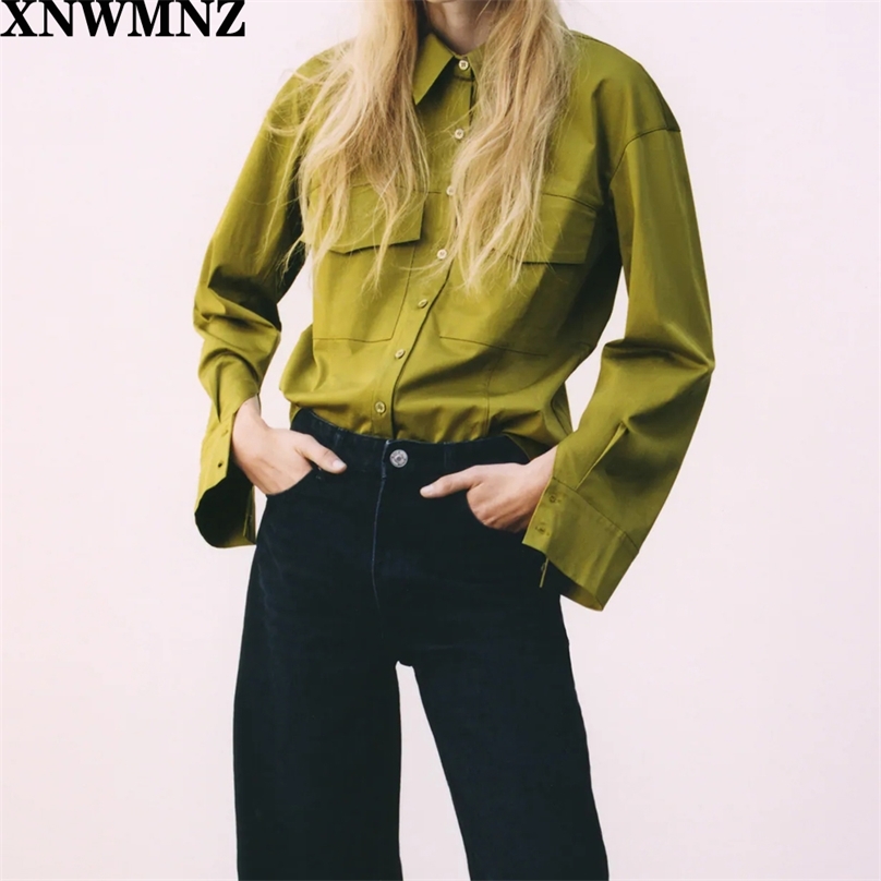 women Fashion tailored shirt with pockets Vintage Female long cuffed sleeve collared chic flaps top 210520, Green
women Fashion tailored shirt with pockets Vintage Female long cuffed sleeve collared chic flaps top 210520, Green