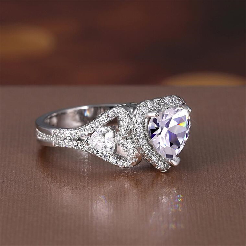 Size 6-10 Top Sell Handmade Wedding Ring Luxury Jewelry 925 Sterling Silver Heart Shape White Topaz CZ Diamond Zircon Gemstones Party Women Engagement