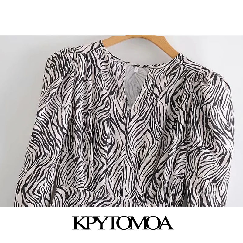 Women Chic Fashion Zebra Print Asymmetrical Mini Dress Long Sleeve Back Zipper Female Dresses Vestidos 210420