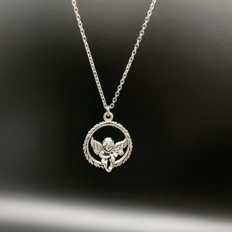 Chains Harajuku Gothic Love Long Necklace Vintage Heart Shaped Angel Cupid Pendant Chain For Women Men Egirl Trendy Jewelry, Silver
Chains Harajuku Gothic Love Long Necklace Vintage Heart Shaped Angel Cupid Pendant Chain For Women Men Egirl Trendy Jewelry, Silver