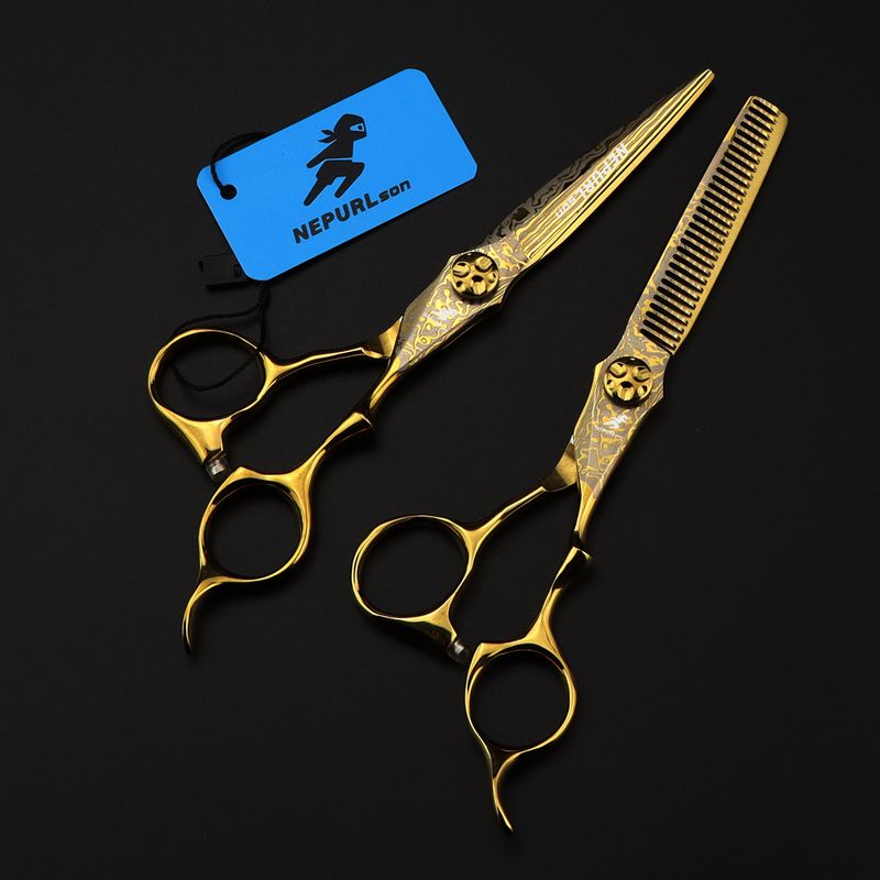 NEPURLSON hair cutting scissors Mcg-15 golden Damascus 6.0 inch barber professional