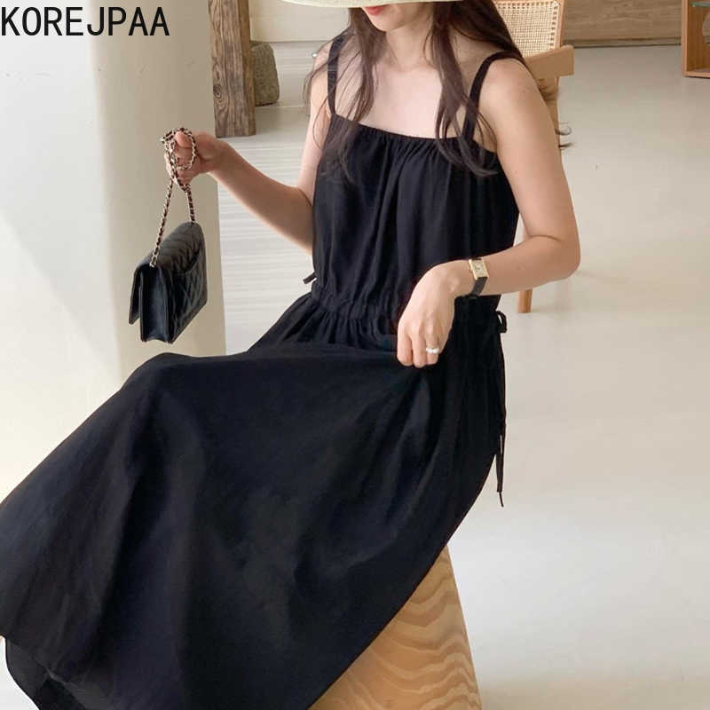 Korejpaa Women Dress Summer Korean Temperament Gentle Square Collar Exposed Clavicle Folds Drawstring Suspender Vestidos 210526, Black
Korejpaa Women Dress Summer Korean Temperament Gentle Square Collar Exposed Clavicle Folds Drawstring Suspender Vestidos 210526, Black