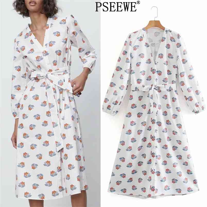 Dress White Floral Midi Women Elegant Tied Belt Long Sleeve Woman es Chic Cottagecore Casual es 210519
Dress White Floral Midi Women Elegant Tied Belt Long Sleeve Woman es Chic Cottagecore Casual es 210519