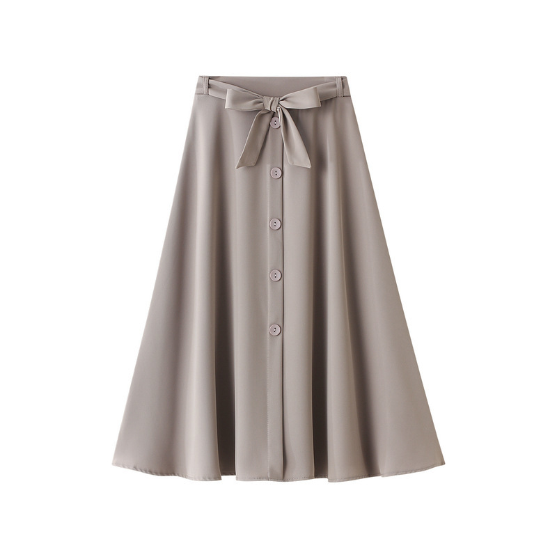 Sweet women pleated with Bowknot long skirts Spring Summer korea styled buttons cotton loose for grils female 210524