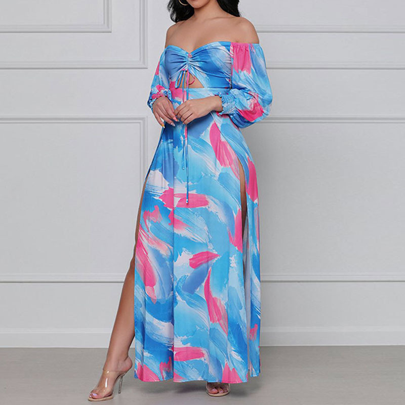 Elegant Off Shoulder Women Ruffle Slit Maxi Dress Vestidos Casual Puff Sleeve Beach Robe 210521, Light blue
Elegant Off Shoulder Women Ruffle Slit Maxi Dress Vestidos Casual Puff Sleeve Beach Robe 210521, Light blue